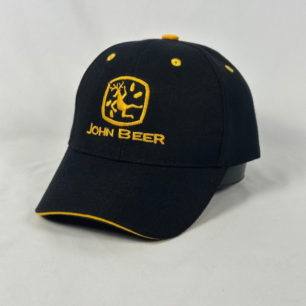 John Beer Baseball Hat Men OSFA Black Yellow Embroidered Parody Novelty Cap